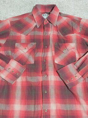 Vintage Ely Cattleman Western Snap Shirt Rust Plaid Size M